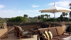 a beautiful view of the mountains, palm trees and lovely sunny day at the Phonecian Resort in Scottsdale, AZ
